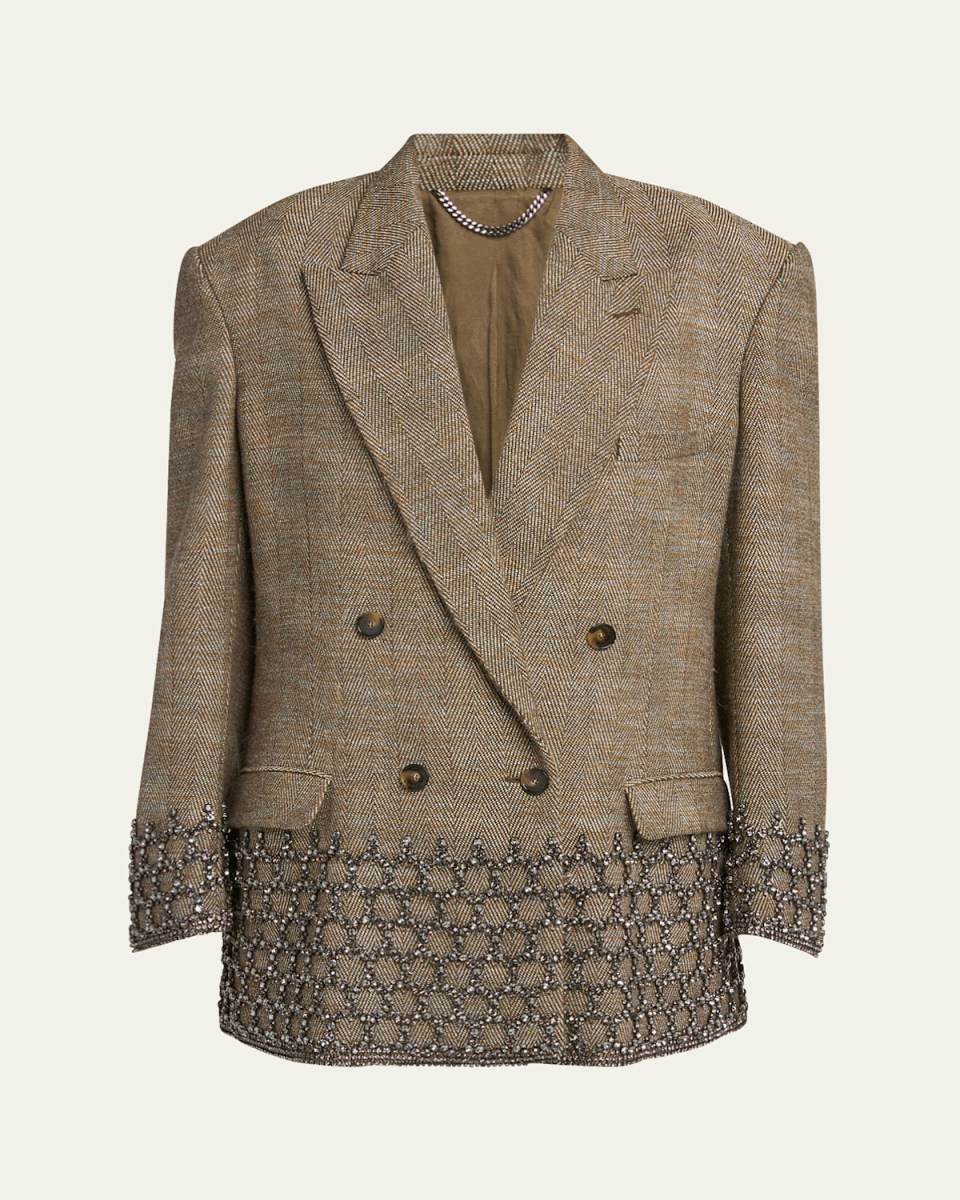 Crystal-Embellished Oversize Wool Blazer Jacket